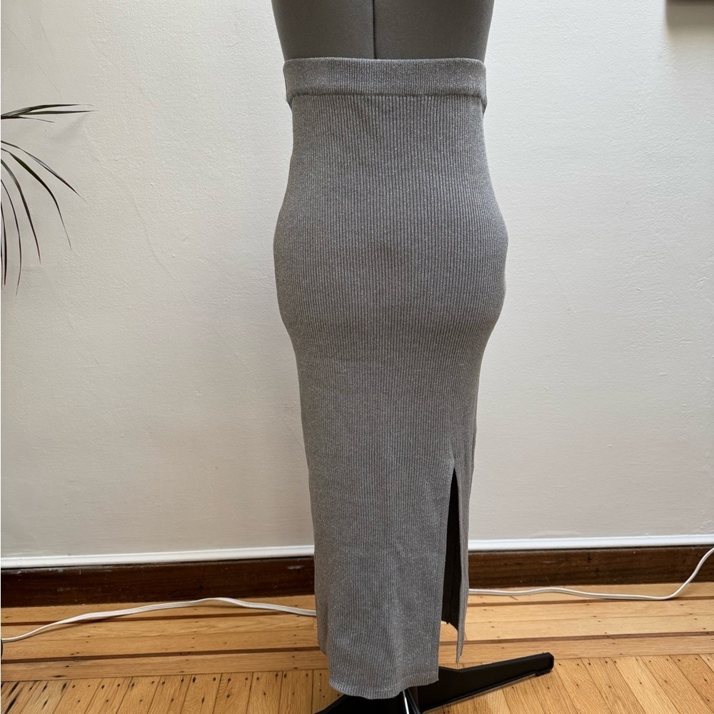 Zara Silver Ribbed Maxi Skirt
